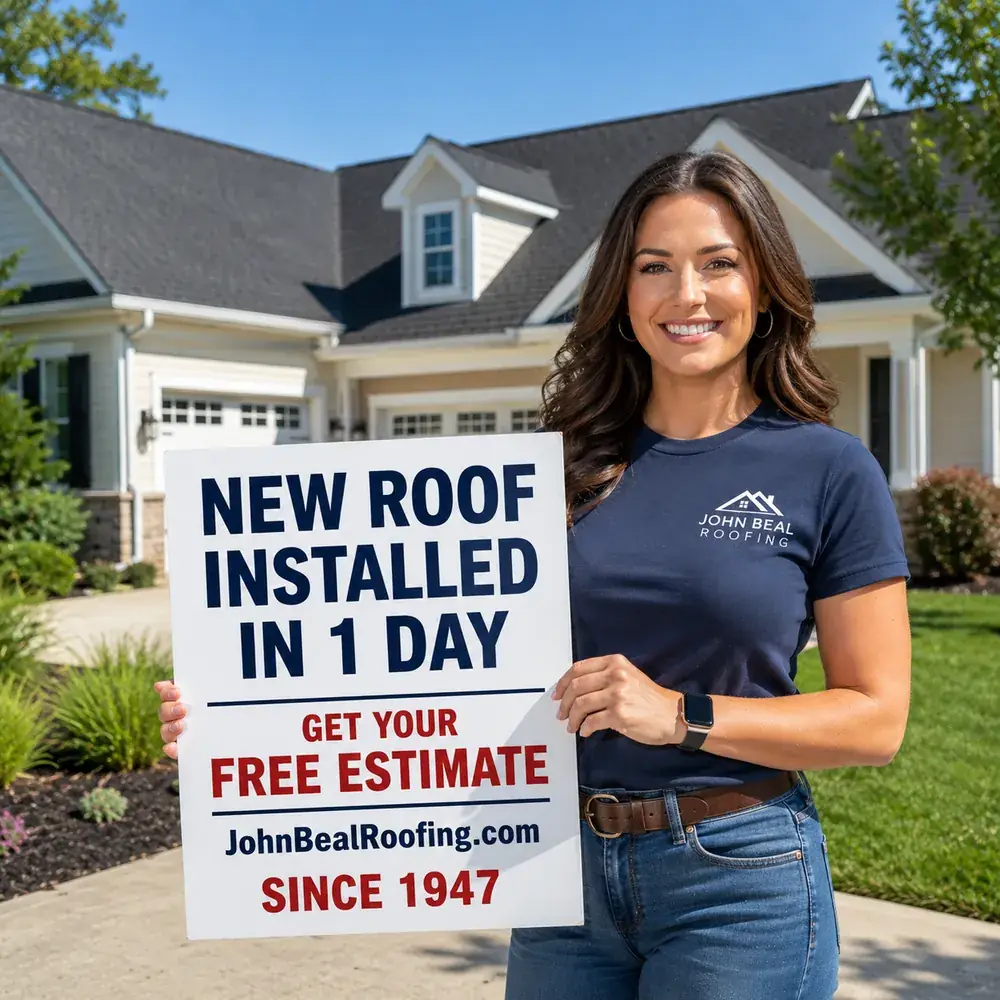 Roofing ad creative paired with sample long-form copy